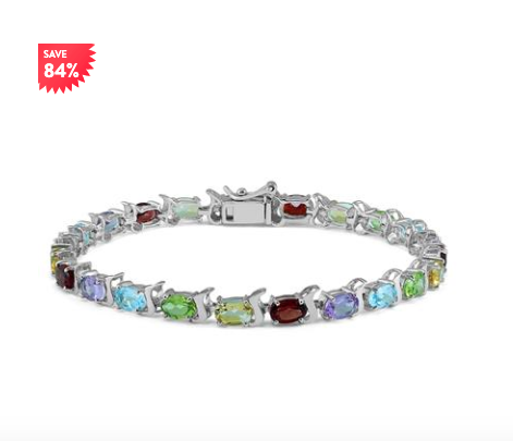 10 CARAT NATURAL MULTI GEMSTONE S LINK BRACELET IN .925 STERLING SILVER