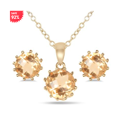 4 CARAT CITRINE PENDANT AND EARRING SET IN 18K GOLD PLATED STERLING SILVER