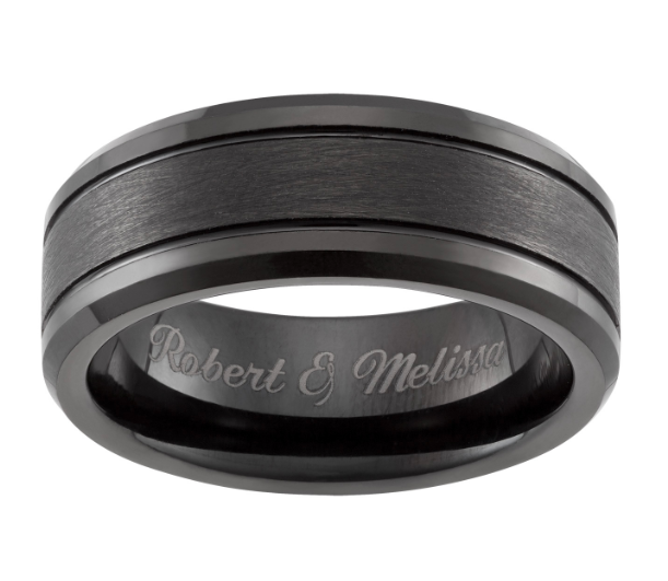 Men's Tungsten Black Polished And Satin Finish Engraved Band