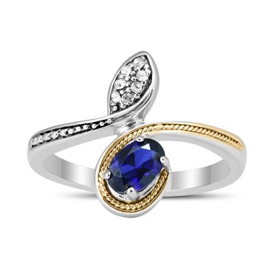 14K GOLD AND .925 STERLING SILVER CREATED BLUE SAPPHIRE AND WHITE TOPAZ CYNTHIA RING