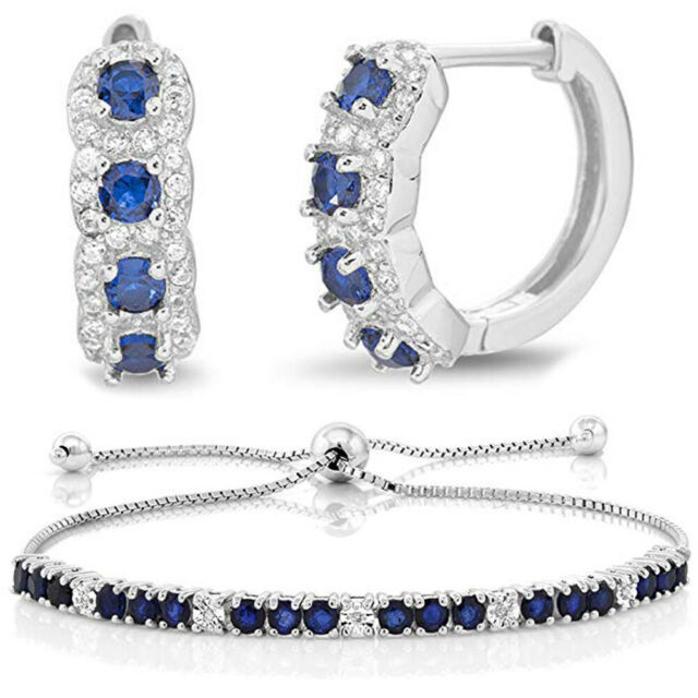 Blue Sapphire Earrings & Bracelet