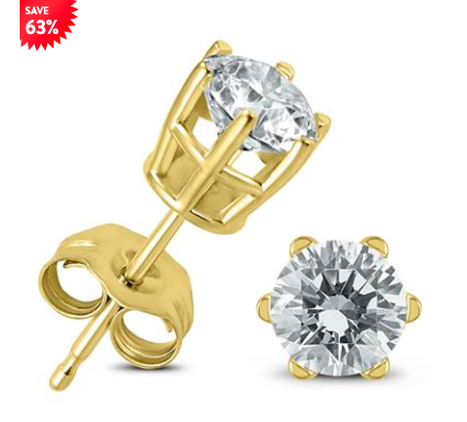 1 CARAT TW 6 PRONG ROUND DIAMOND SOLITAIRE STUD EARRINGS IN 14K YELLOW GOLD