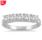 75% Off 1 Carat TW Five Stone Wedding Band in 14K White Gold