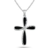 Black Enamel and Diamond Cross Pendant in Sterling Silver – $9.99 + Free Shipping