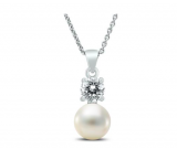 $21.49 Only | 7-8 mm Freshwater Cultured Pearl and Swarovski CZ Simple Pendant in .925 Sterling Silver