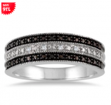 91% Off Black and White Diamond Band in .925 Sterling Silver