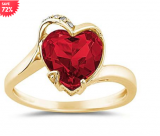 Heart Shaped Garnet and Diamond Curve Ring in 14K Yellow Gold $249 Plus Easy EMI