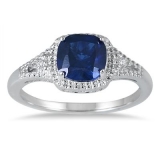 87% Off 7MM Created Sapphire and Diamond Ring in .925 Sterling Silver