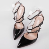 Black Leather Pointed High Heel Ankle-Strap Sandal $25.98