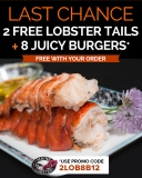 2 Free Lobster Tails plus 8 Steak Burgers with Labor Day Coupon