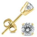 Diamond Solitaire Stud Earrings In 14k Yellow Gold Only $128