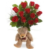 Dozen Roses N Small Teddy Bear 10% Off